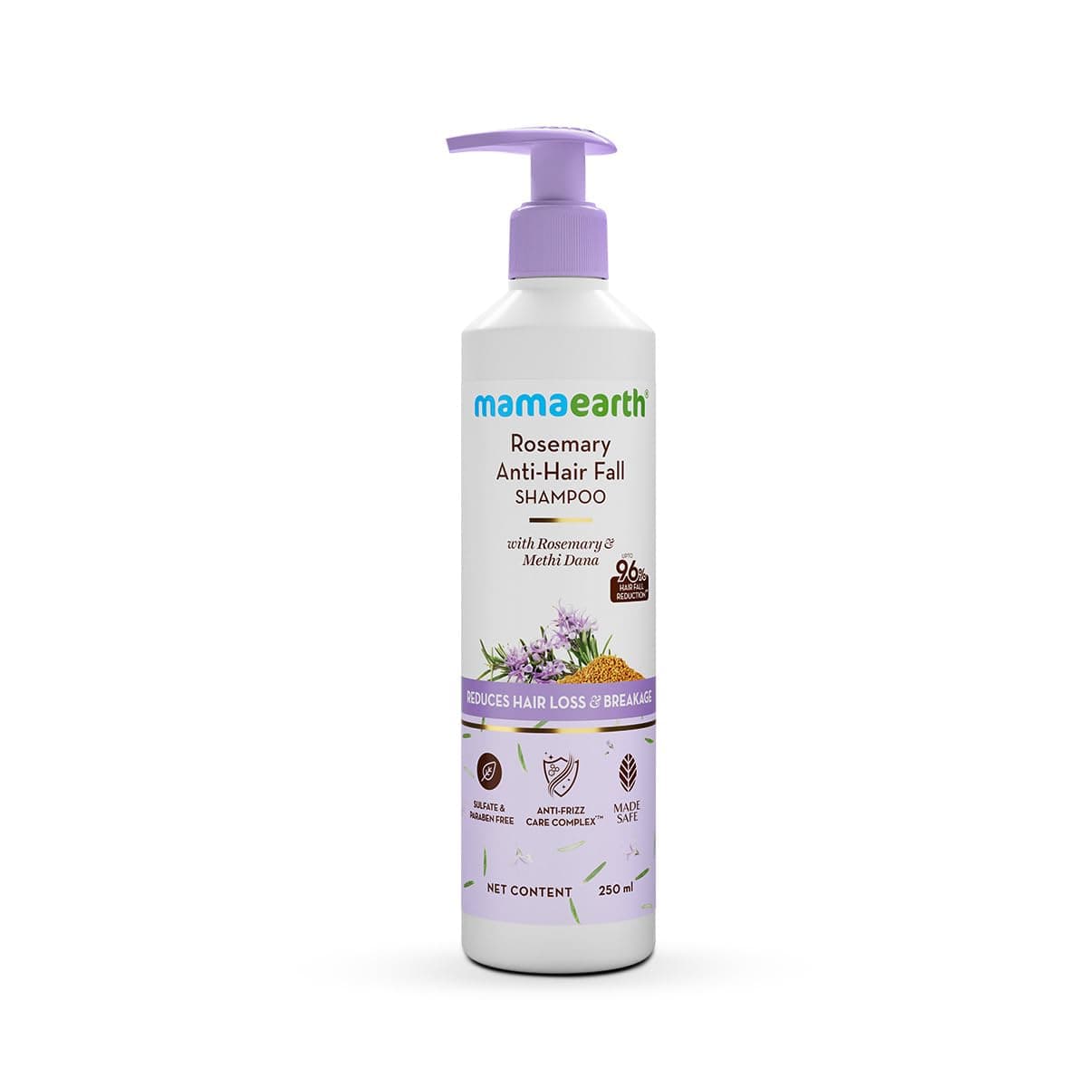 Mamaearth Rosemary Anti Hair Fall Shampoo with Rosemary & Methi Dana for Reducing Hair Loss & Breakage- 250 ml | Up to 94% Stronger Hair* | Up to 93% Less Hair Fall | For Men and Women