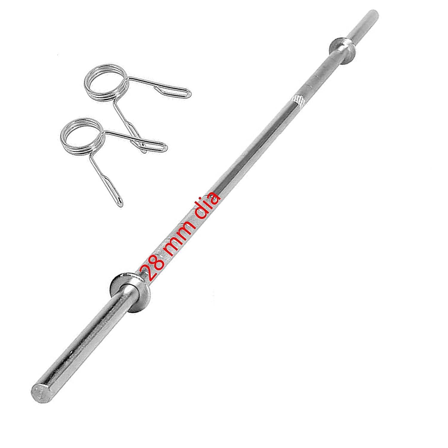 Gyming World® ( 3 feet ) Solid 28 mm Thickness Barbell | Standard Straight Weight Bar | with 2 spring Locks