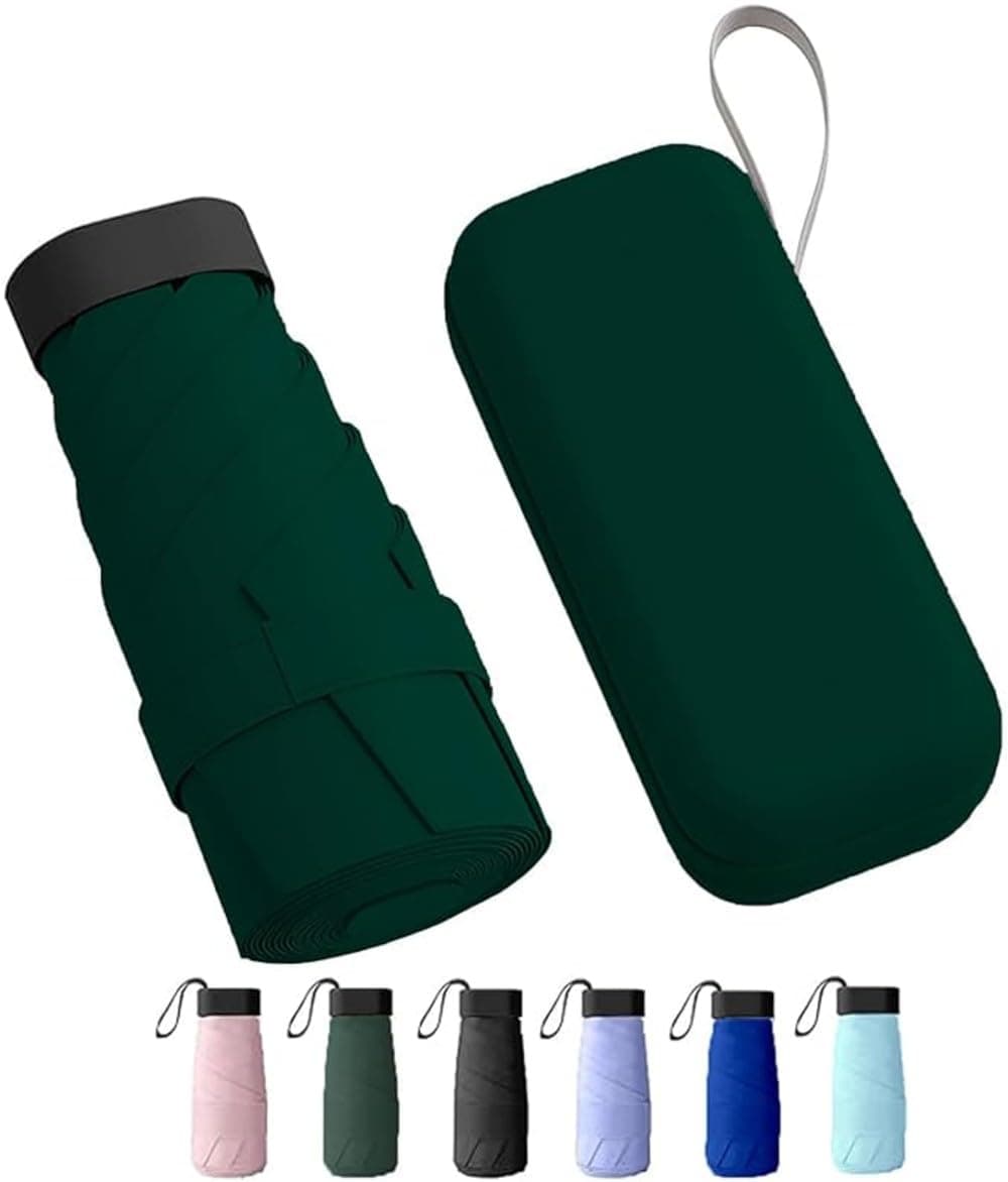 TEKCOOL Travel Mini Folding Compact Umbrella with Case, Manual Open 6 Ribs Lightweight Portable, Small Sun & Rain Pocket Umbrella for Girls and Women- Use in Rain & Summer(Green)''