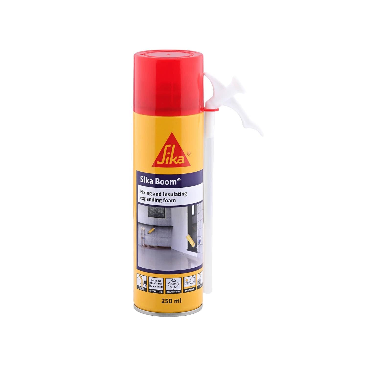 SIKA – PU expanding foam spray – SikaBoom AP – Single component polyurethane foam – Fast curing – HFC-free – Easy to apply – 250 ml – Light Yellow