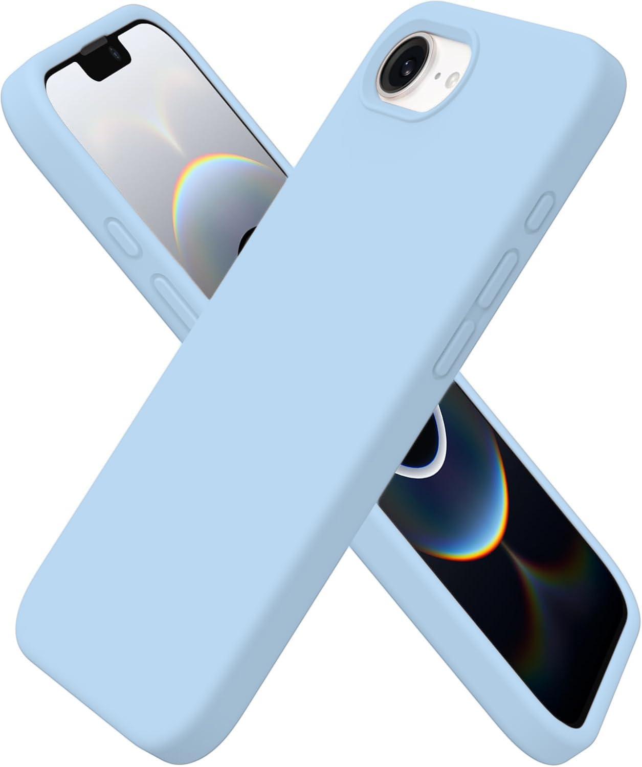 DIZORO Compatible with iPhone 17e / iPhone 16e Case 6.1" Liquid Silicone 3 Layers Full Covered Soft Gel Rubber Phone Case,Shockproof Protective Cover with Anti-Scratch Microfiber Lining-Ice Blue