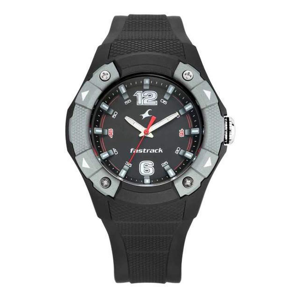 Fastrack Trendies Quartz Analog Black Dial Black Silicone Strap Watch for Guys - NR38057PP02
