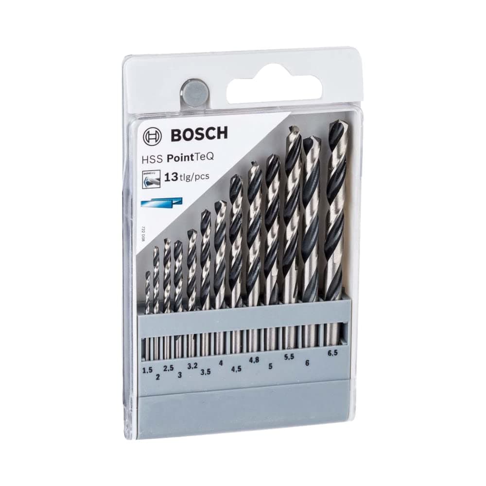 BOSCH Professional HSS PointTeQ 13pcs Set| PointTeQ Tip for Fast, Efficient Drilling | Wide Range of Sizes, One Compact Kit | Compact & Sturdy Case for Portability | 13 Metal Drill Bits