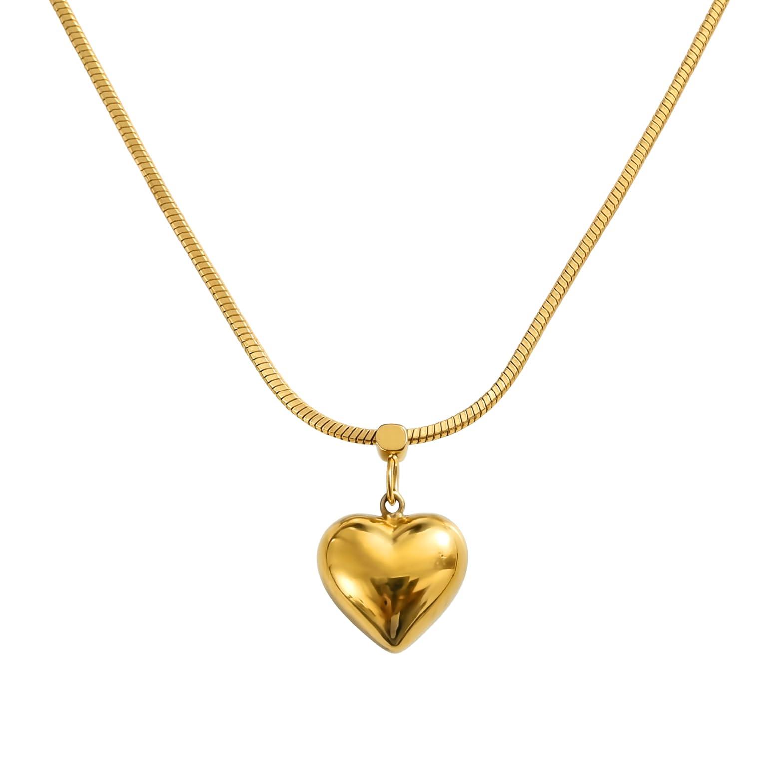 ZYTOON 18K Gold Plated Solid Heart Pendant Chain Necklace for Women & Girls | Anti Tarnish | Skin-Friendly | Stylish Minimal Jewelry | Elegant Gift for Her