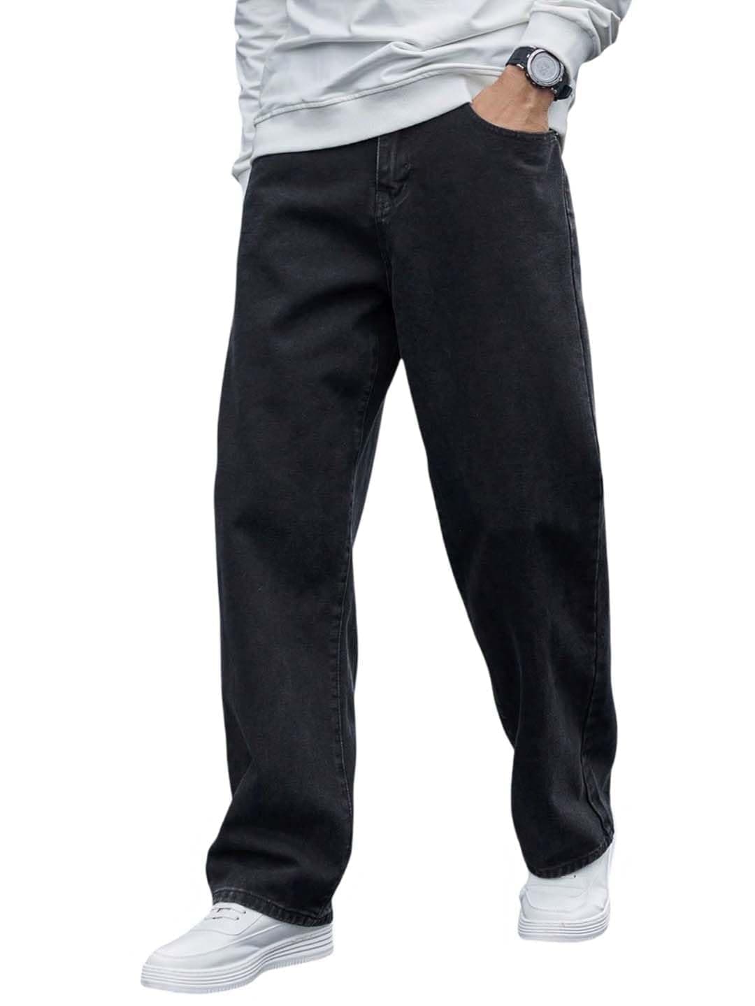 KOTTY Men's Solid Regular Fit Mid Distressed Fashionable Trendy Denim Jeans(Black,30)