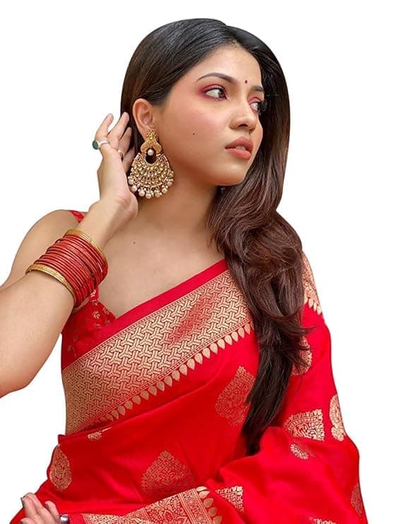 C J Enterprise Women's Banarasi Saree Pure Kanjivaram Silk Saree for Women (Pari122-51) (Red)