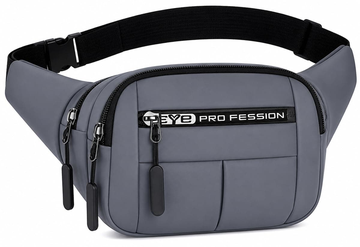 Walizza Lifestyle Waist Bag for Man & Woman | Travel Handy Hiking Running Pouch with Zipper | Adjustable Strap Fanny Pack for Documents Money Card Phone Earphone (Gray)