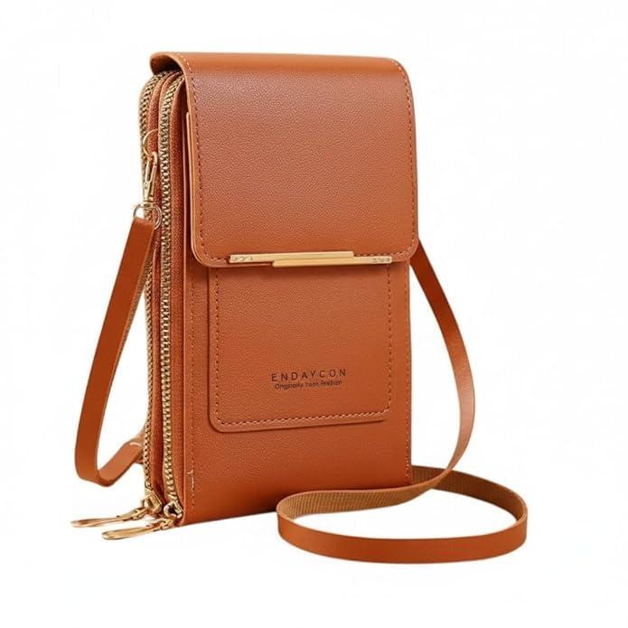 VKR Women’s Leather Crossbody Purse – Touchscreen Phone Purse with Adjustable Strap, Anti-Theft Small Crossbody Bag, Wallet & Credit Card Slots, Trendy Shoulder Sling Bag for Everyday Use (Brown)