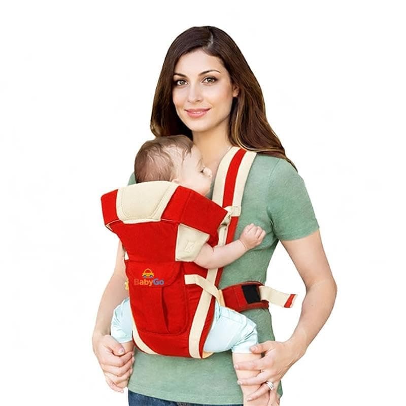 BabyGo Kid Seat Baby Hip Carrier 4-in-1 Adjustable Baby Carrier Cum Kangaroo Bag|Front, Back,Hip |for 6 to 24 Months Baby|Newborn to Toddler Carrier|Safety Belt & Buckle Straps|Up to 15 Kgs (Red)