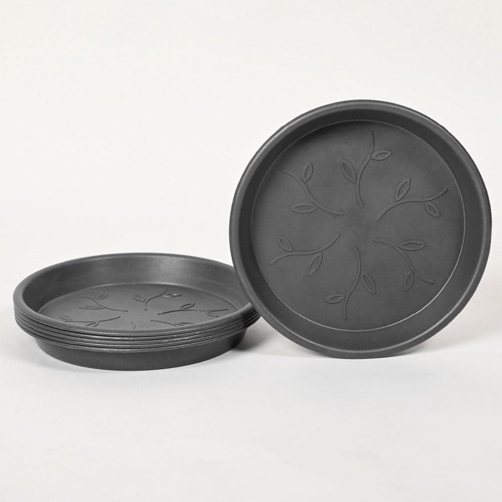 Ugaoo UV Treated Gardening Plastic Tray (Plate/Saucer) for Pots - 10 inch, Black Color, Set of 6 | Tray for Plants Pot for Indoor Home Decor & Outdoor Garden & Balcony