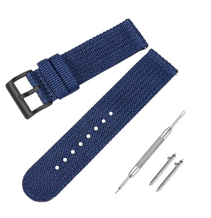 LineOn ''ENMA'' Nylon Quick Release Watch Strap, Boxy Design, Matte Finish, Nylon Watch Band // For 20mm, 22mm, or 24mm Nylon Watch Belt (Choose Your Size & Color) (BLUE, 20mm)