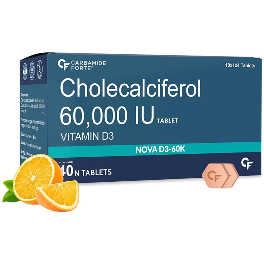 Carbamide Forte Vitamin D3 60000IU | Vitamin D3 Supplements for Women & Men - Cholecalciferol Tablets | Vitamin D Tablets For Bones & Immune Health | Orange Flavoured - 40 Tablets
