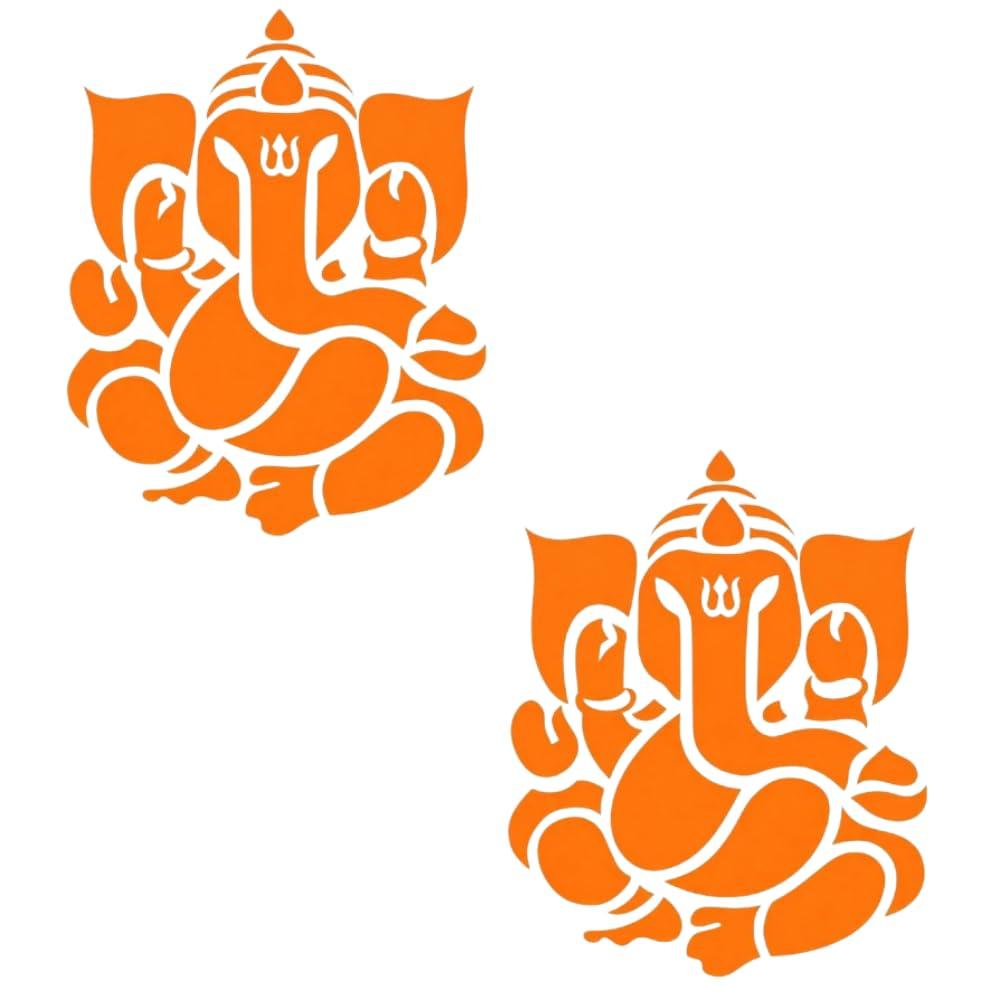 Lord Ganesha Wall Sticker for Home Décor | 12.5 x 10.5 cm Spiritual Ganpati Vinyl Sticker | Waterproof Removable Religious Wall Decal for Living Room, Door, Temple, Office Decoration (Pack of 2)
