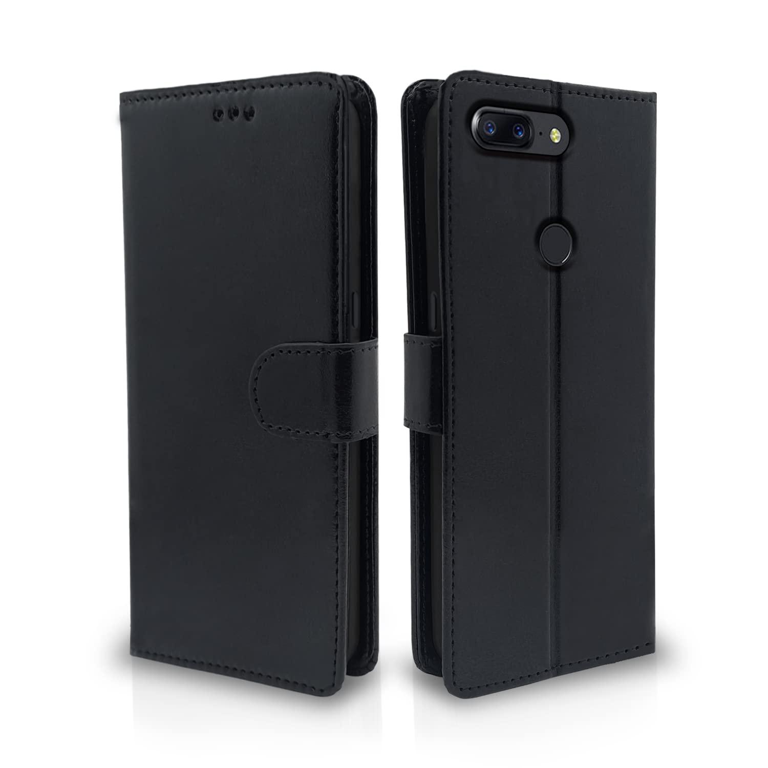 Pikkme Oneplus 5T Flip Case Leather Finish | Inside TPU with Card Pockets | Wallet Stand and Shock Proof | Magnetic Closing | Complete Protection Flip Cover for Oneplus 5T (Black)