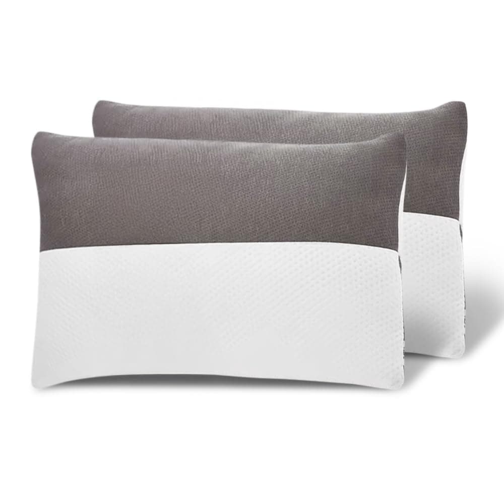 Wakefit Standard Sleeping Pillow Set of 2 with Adjustable Height | 27 x 16 Inch | Soft & Fluffy Siliconized Hollow Fiber Fill, Jacquard Cover with Zipper Closure, Free Extra Filling - White & Grey