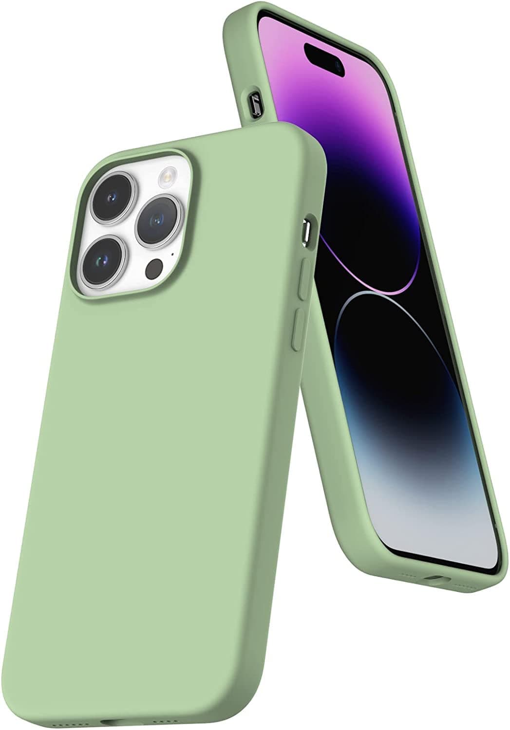 DIZORO Liquid Silicone Compatible for iPhone 14 Pro Max Case Gel Rubber with Microfiber Lining Non-Slip Full Body Protective Shockproof Back Cover (Matcha Green, 6.7 inch)