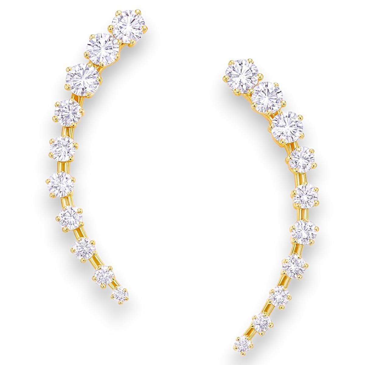 Accessher Gold Plated Contemporary American Diamond Embellished Delicate Light Weighted Ear Cuffs with Clip on Closure for Women and Girls (Pack of 1)