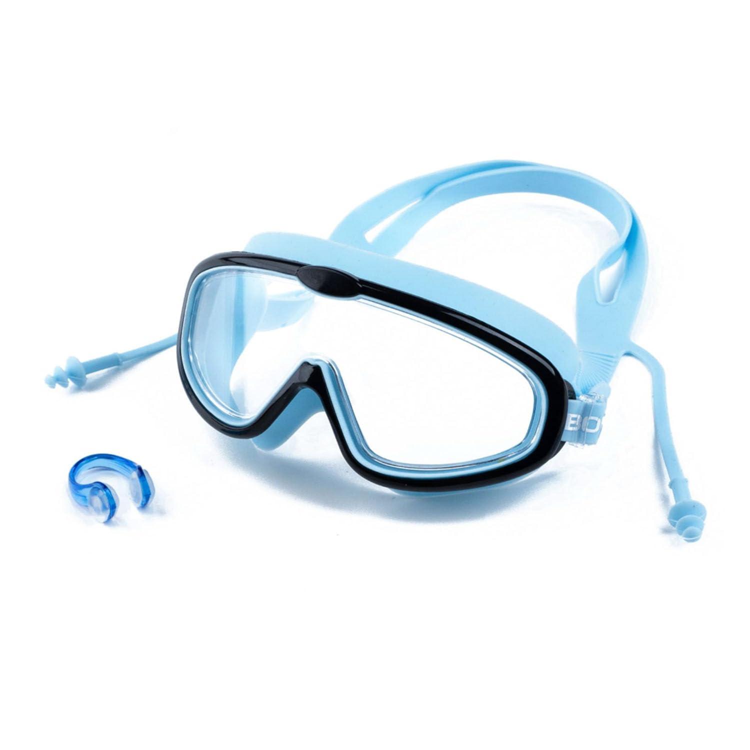 Boldfit Swimming Goggles for Kids, Boys With Adjustable Strap, UV Protection, Antifog Goggles for Swimming Girls Air Tight with Free Ear & Nose Plug - Blue Black