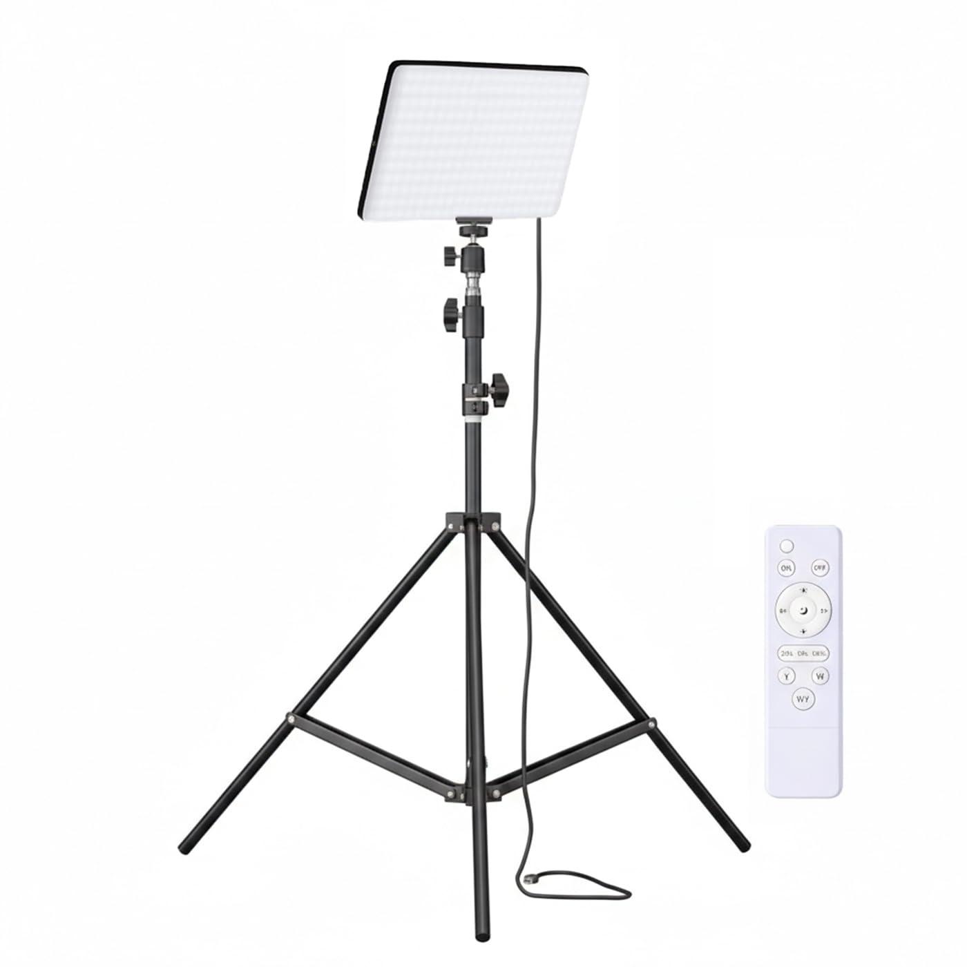 TechMaven Studio Panel Light for Video & Photography with Tripod Stand | Content Creation Lighting with Video Recording & Remote Control | 3000K-6500K | 7Ft 360 Rotatable Tripod