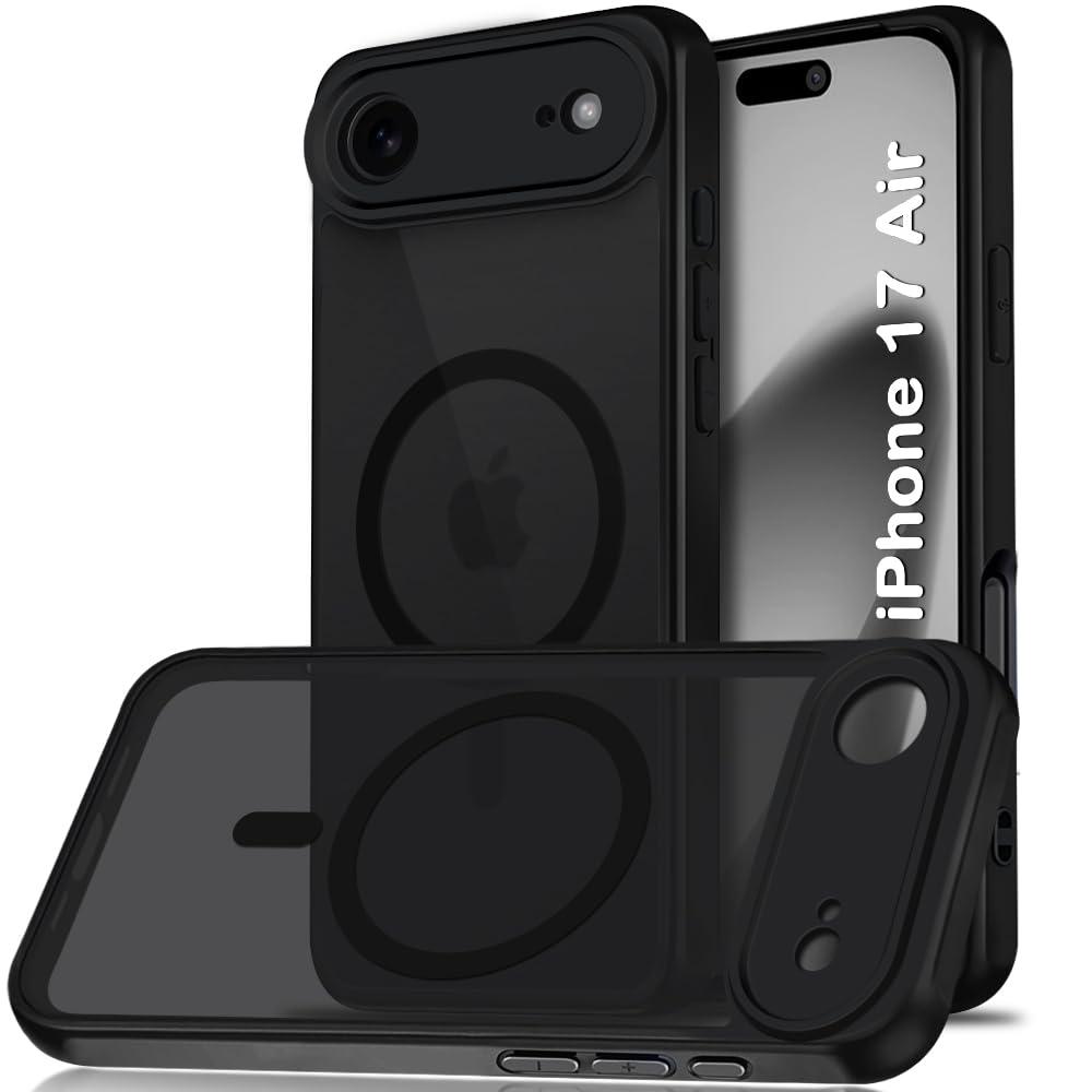 TheGiftKart for iPhone 17 Air Case, Matte Frosted Hard Back Cover Compatible with MagSafe, Hybrid Shockproof iPhone 17 Air Cover with Camera & Screen Protection (PC & TPU, Translucent Black)