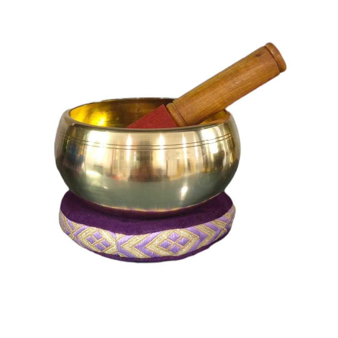 RUGDOLL 3.5 Inches Handmade Brass Singing Bowl Tibetan Buddhist Prayer Instruments With Wooden Stick & Cushion For Meditation Bowl Music Therapy Musical Instruments (purple)