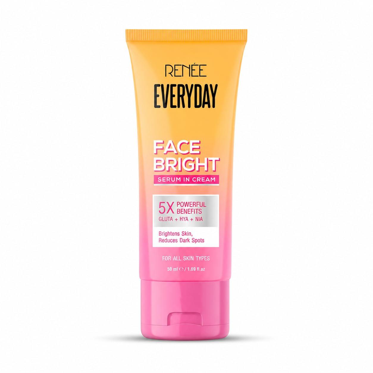 RENEE Everyday Face Bright Serum In Cream | Brighter, Hydrated Skin | Reduces Dark Spots, Even Skin Tone | With Niacinamide, Hyaluronic acid & Glutathione | 50 ml