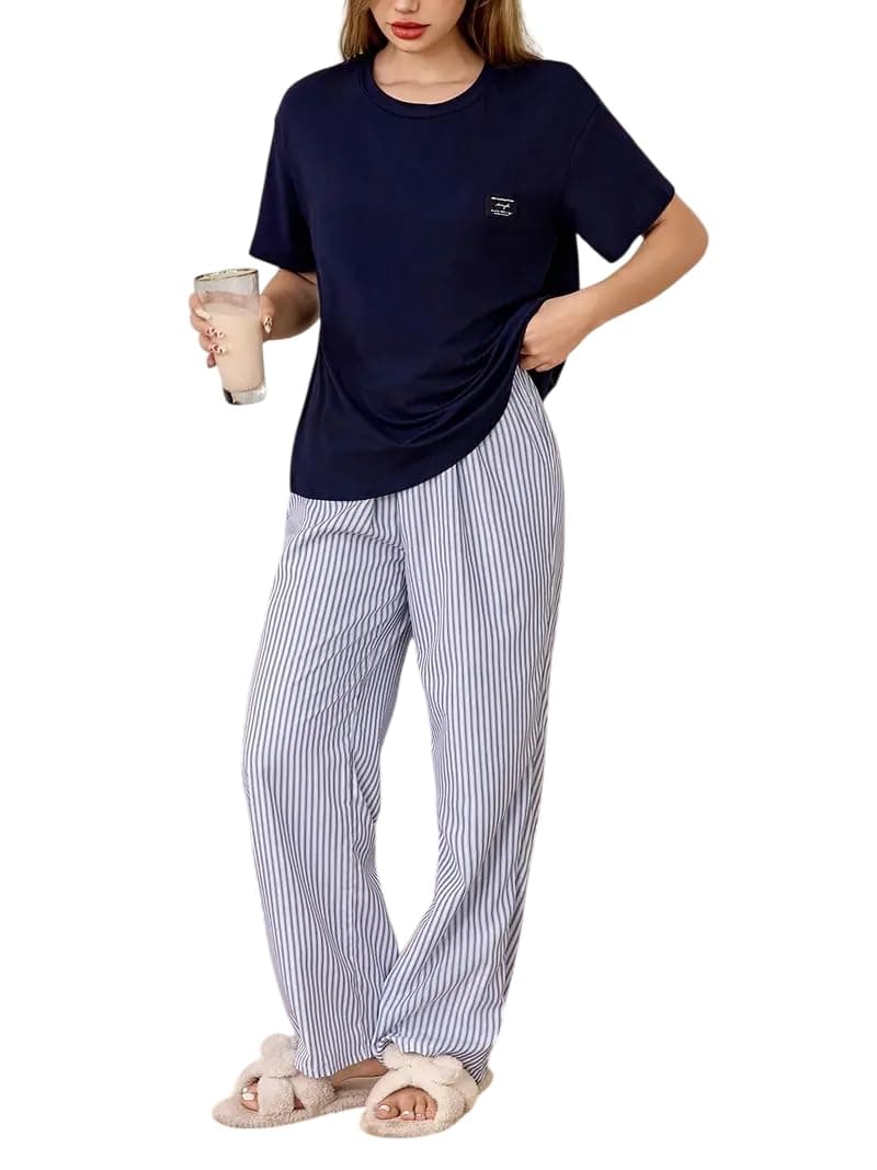 Celary Korean Women’s Pyjama Set|Half Sleeve T-Shirt & Printed Pyjama Set for Women|Size:- M to 4XL|Soft Cotton Blend Comfortable Night Suit for Women