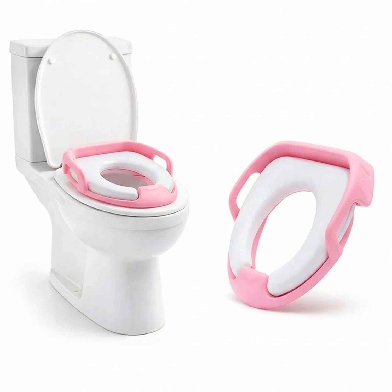 BabyGo Potty Training Seat for Kids | Non-Slip Toddler Toilet Seat with Handles, Splash Guard & Hanging Hook | Easy to Clean, Fits Most Standard Toilets | Ideal for 1–5 Years (Pink White)