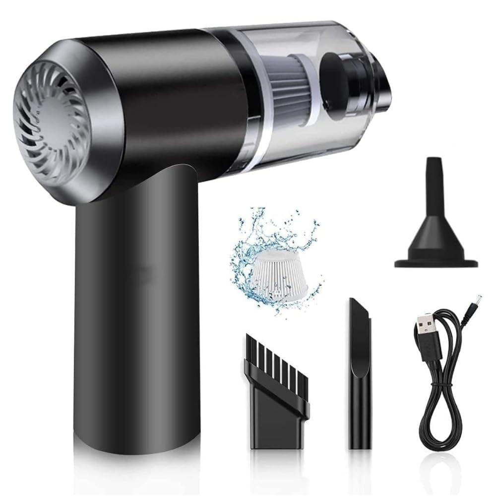 Eloxee 3-in-1 Portable Car Vacuum Cleaner with Blower, USB Rechargeable, Black, Wireless Handheld Mini Design, Strong Suction, Washable HEPA Filter for Car, Home, Travel