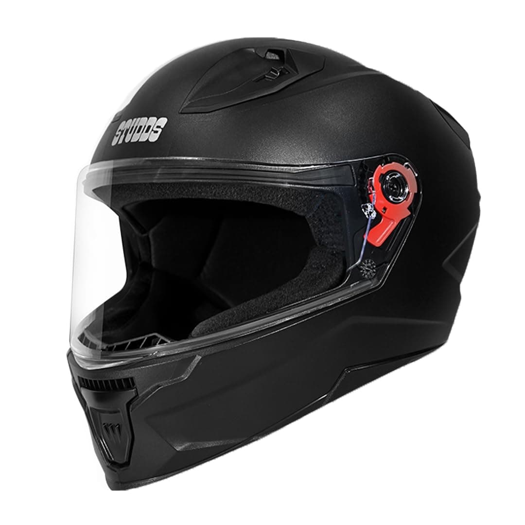 STUDDS Raider Street ISI Certified Full Face Helmet for Men and Women with Clear Visor (Black - L)