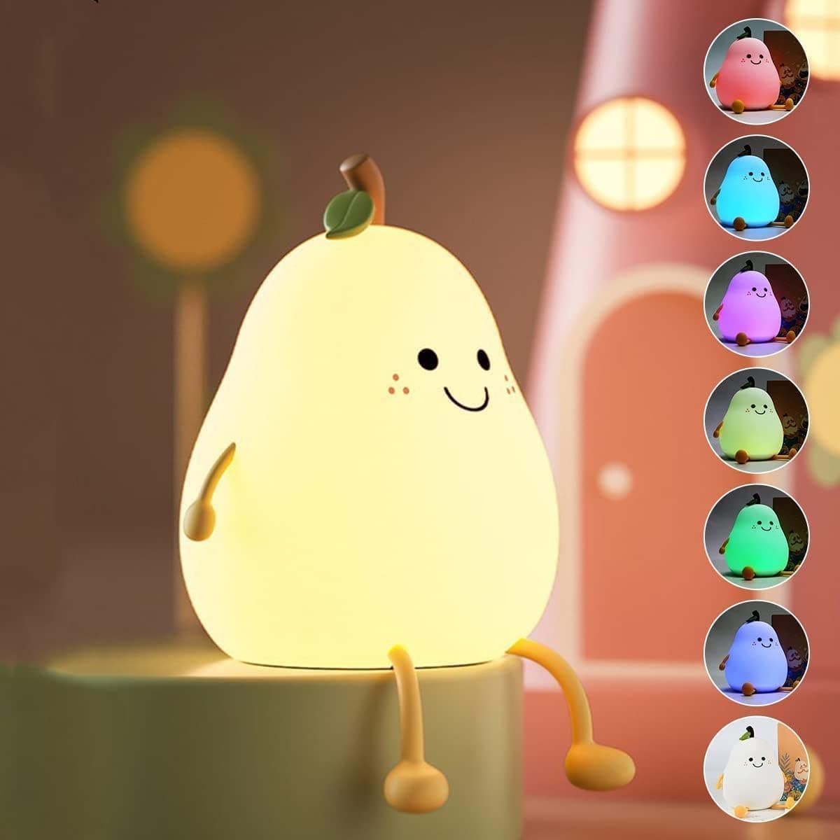 One94Store Rechargeable Silicone Pear Night Lamp, Touch Control 7 Color LED Baby Night Light for Kids Bedroom, Nursery, Bedside Decor, Gift for Kids