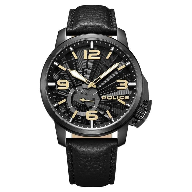 Police Quartz Analog Black Dial Black Leather Strap Watch for Men - PLPEWGA0039501