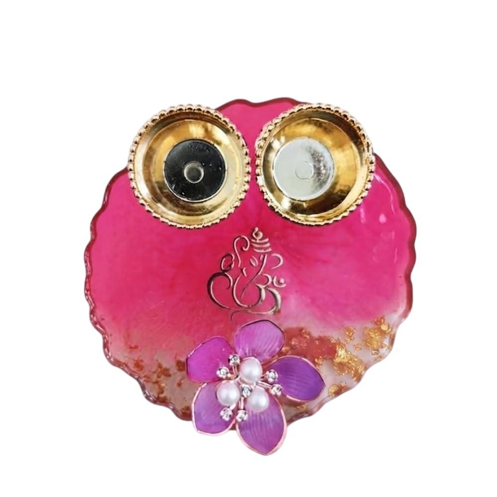 Taksh international Designer Resin Puja Thali | Handmade Ganesha Aarti Plate with Diya Holders | Ideal for Diwali, Navratri, Housewarming & Religious Rituals