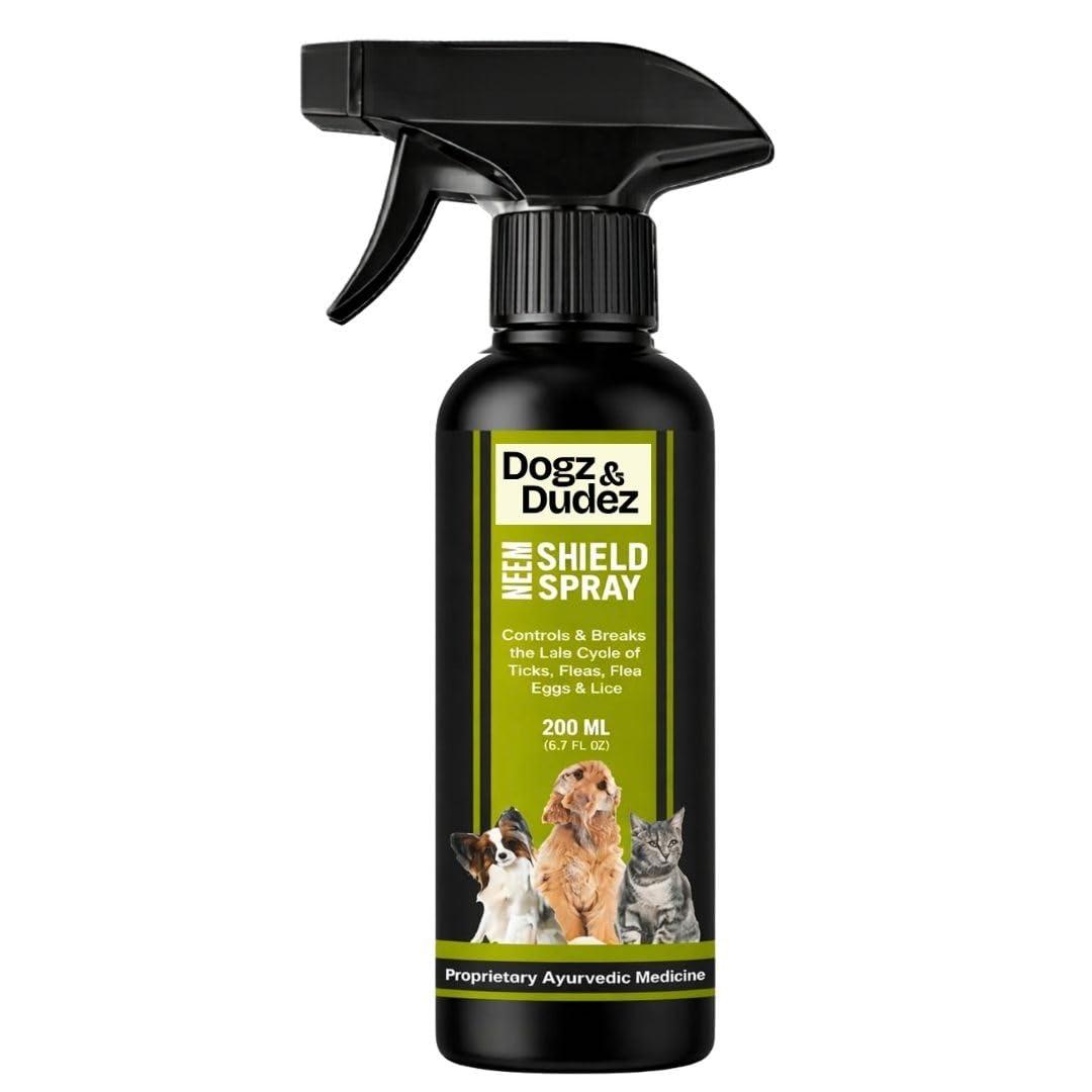 Dogz & Dudez Neem Shield Tick, Flea, Flea Egg Spray for Dogs and Cats 200 ml | Quick Results |Treatment, Preventive, Ecoparasite Killer and Repellent Spray Botanical Oils