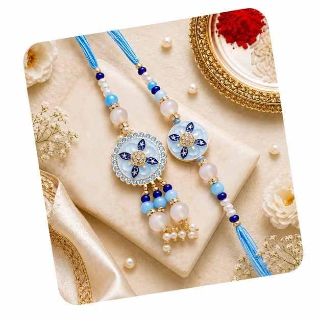 TIED RIBBONS Rakhi for Brother and Bhabhi Combo - Designer Kundan Couple Rakhis Set of 2 with Tikka - Bracelet Lumba Rakhi for Bhaiya Bhabhi - for Rakshabandhan Gift
