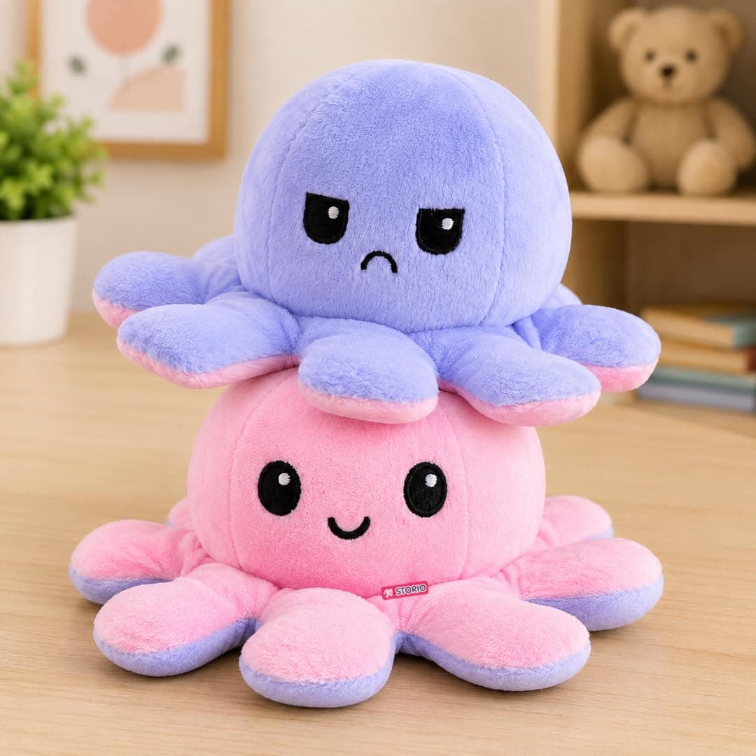 Storio Toy Octopus Plushie Reversible Soft Toys for Kids | Plush Soft Toys for Baby Boys and Girls| Best Gift | Octopus Soft Toy for Kids (Multicolor)