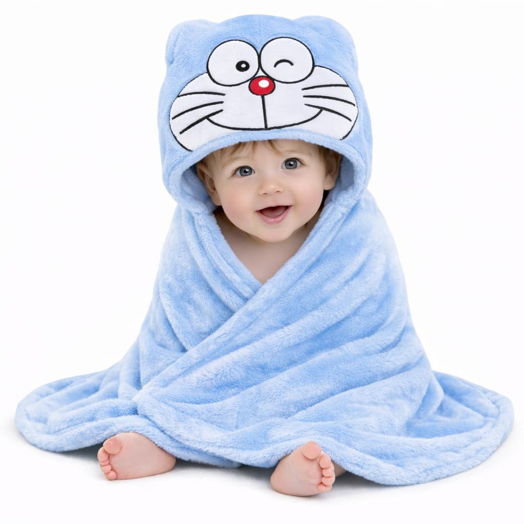 BRANDONN New Born Baby Blanket Pack of Super Soft Bathrobe Wrapper Bath Towel for Boys, Girls, Babies (SkyBlue Smiley, Length 82 cm x Width 82 cm, 0-12 Months)