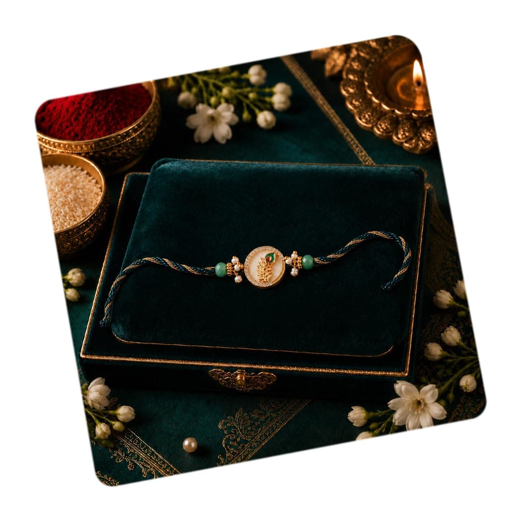 CraftVatika Designer Rakhi for Brother Men Boy, Premium Peacock Feather Rakhi Set for Brother Bhaiya, Rakshabandhan rakhis with Best Wishes Card and Tillak Set, Festival Raki Combo Set for bhaiya