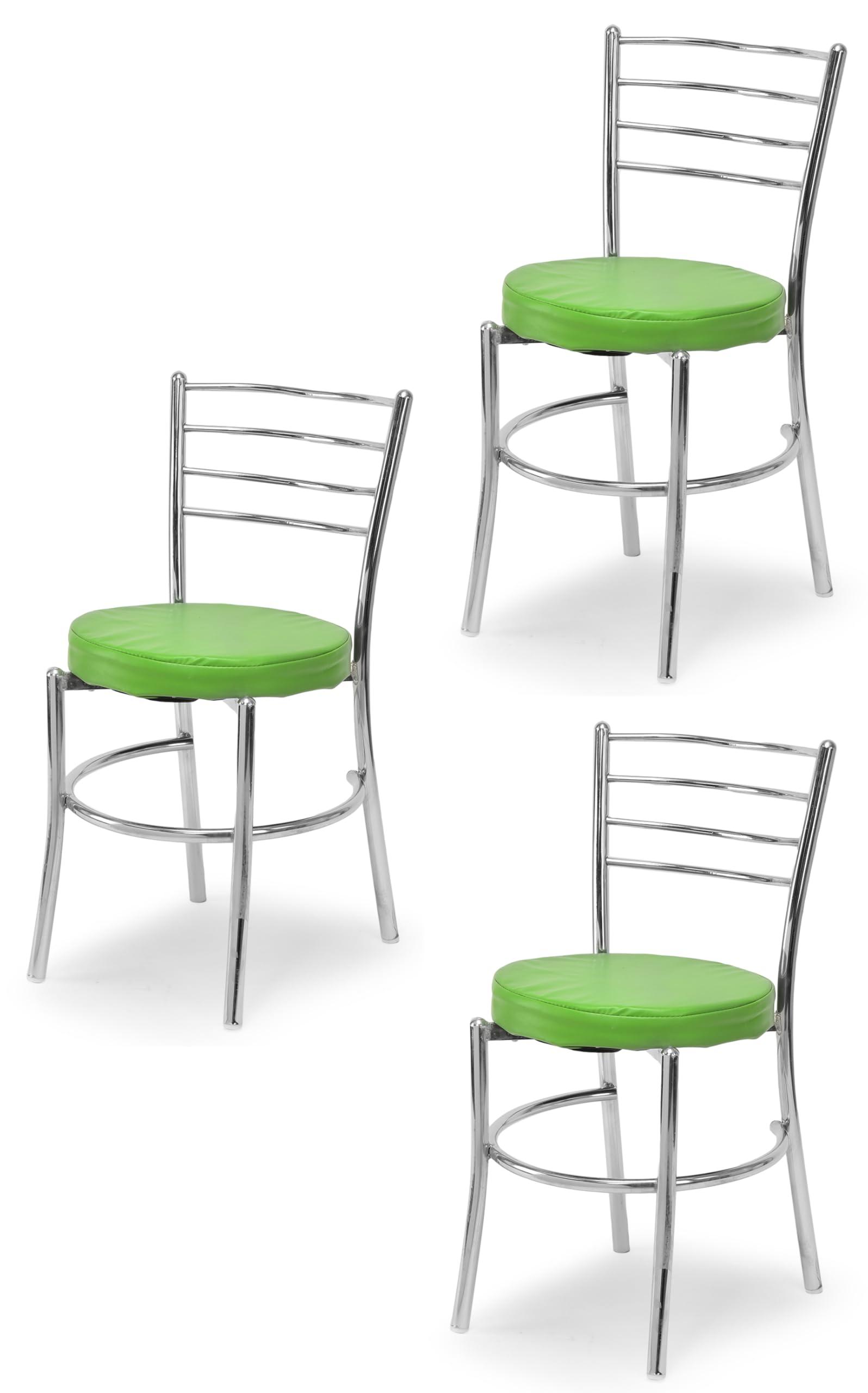 GOYALSON Dining Ergonomic Dining Home Chair Hotel Restaurant Chair with Steel Chrome Polish and leatherite seat (3, Green, Standard)