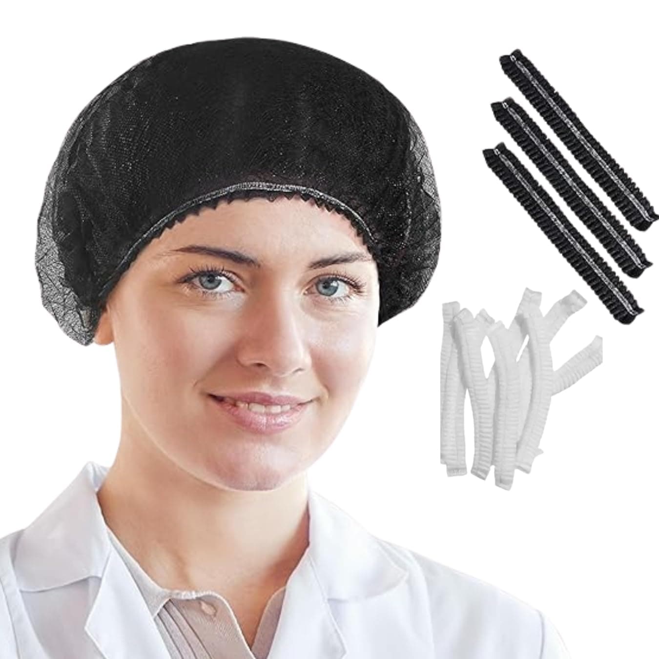 7SHILED Bouffant cap Non-Woven Hygiene Stretchable Disposable Bouffant Caps for Surgical, Restaurants, and Home Head Caps 100 Pieces (Pack of 1) (BLACK/WHITE)