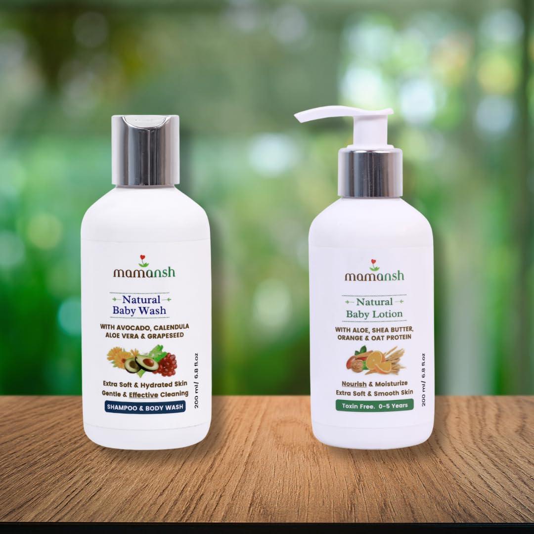 Mamansh Baby Skin Glow Kit Bundle of Baby Wash and Baby Lotion (1 unit Each of 200ml)