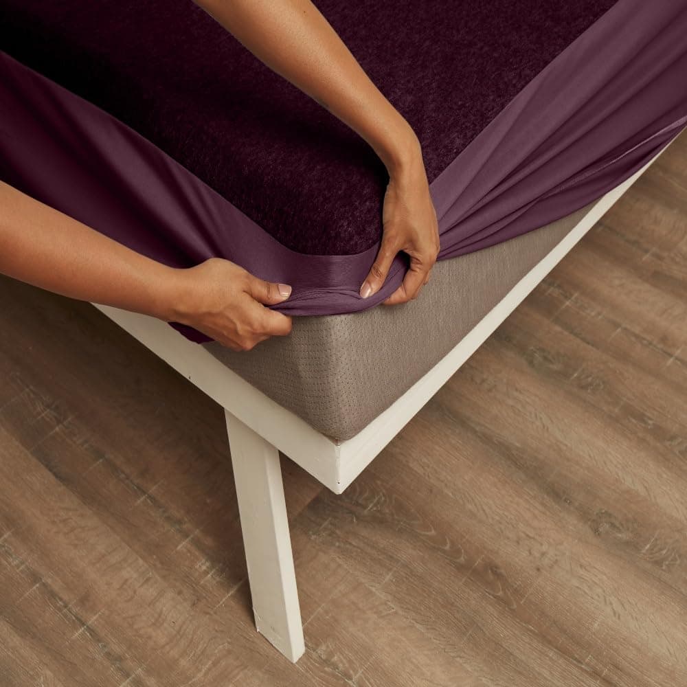 Wakefit Water Proof Terry Cotton Feel Mattress Protector | Beetroot | Machine Washable | Super Soft | Fits Mattress Upto 10 inches