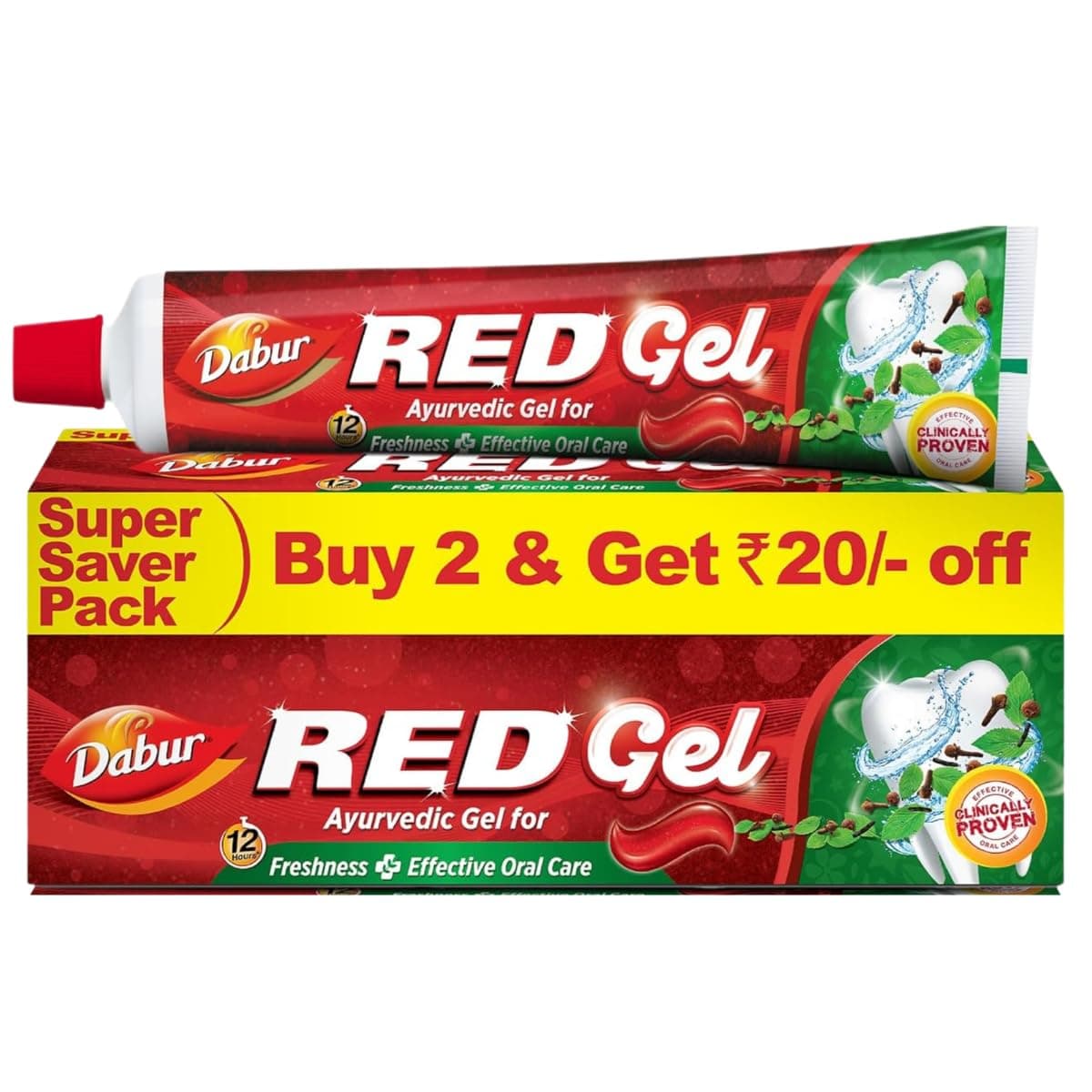 Dabur Red Gel Ayurvedic Toothpaste - 300g (150g x 2) | Reduction in Bad Breath, Plaque & Gingivitis | Freshness with Protection | For Healthy Gums & Effective Dental Care
