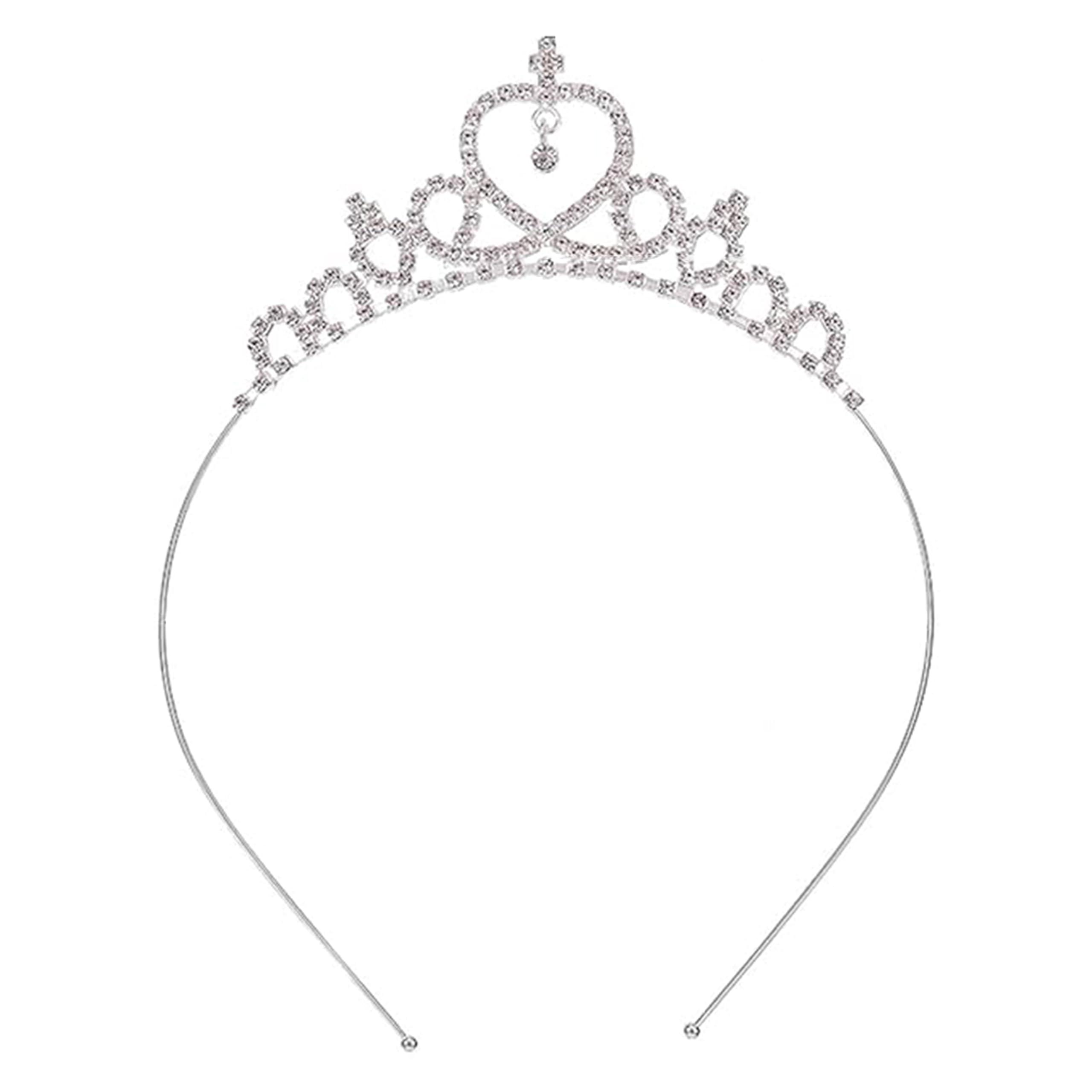 Curated Cart 1Pc Princess Tiara Headband - Silver Plated Crystal Rhinestone Tiara for Women, Girls, Pageants, Birthday Parties, Weddings, and Special Occasions - Heart Shaped