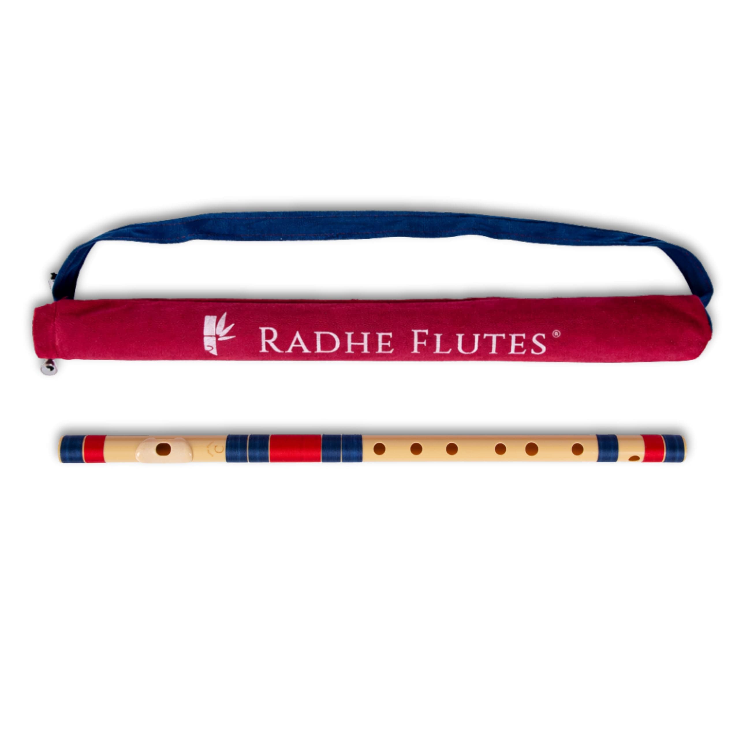 Radhe Flutes | PVC Fiber | C Natural | Right Handed | Dark Blue & Red Threads | Assorted Colours for Velvet Cover + Complete Flute Beginners Online Course In Hindi and English