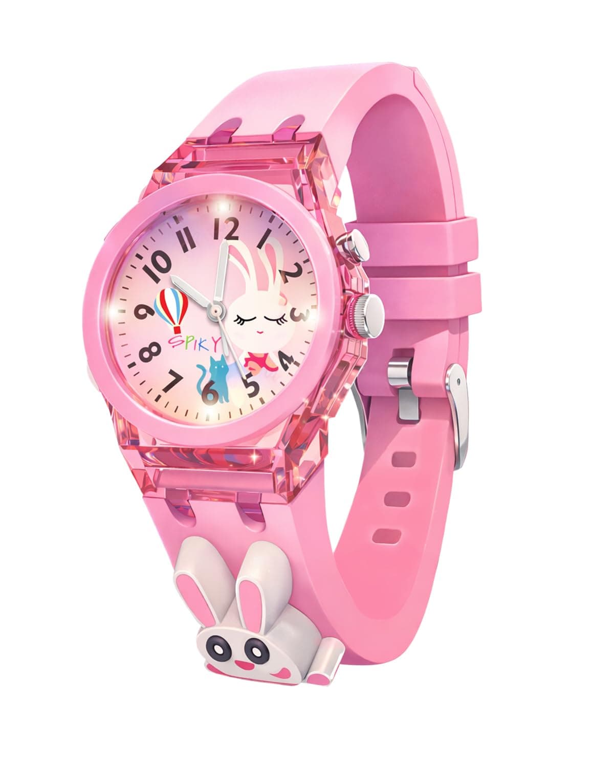 SPIKY Analog 3D Rabbit Cartoon Watch For Kids (Pink) | 7 Multicolor LED Luminous Lights with Radium Unbreakable Silicone Strap | Children’s Unisex Best Birthday Gift | Analogue Wrist Watches For Girls & Boys | Age 3-10 Yrs