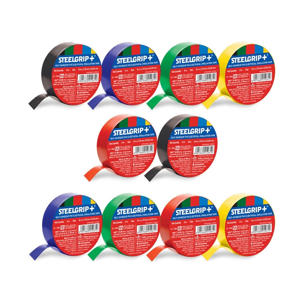 Pidilite Steelgrip Self Adhesive PVC electrical Insulation Tape - 6m,Pack of 10