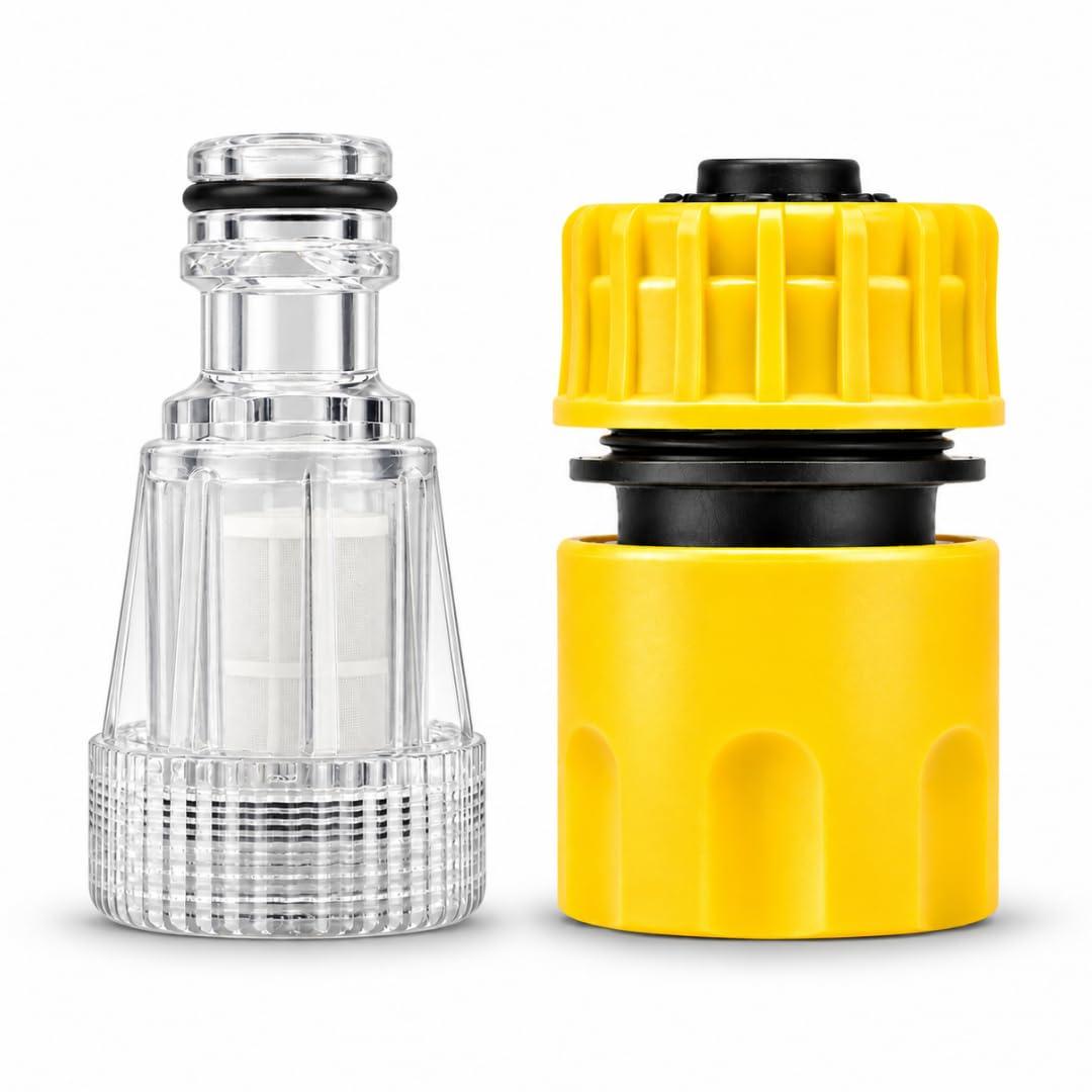 JPT COMBO UNIVERSAL INLET QUICK CONNECTOR WITH TRANSPARENT FILTER FOR GARDENING & HIGH-PRESSURE WASHERS COMPATIBLE WITH JPT BOSCH STARQ AGARO SHAKTI AND ALL WASHERS
