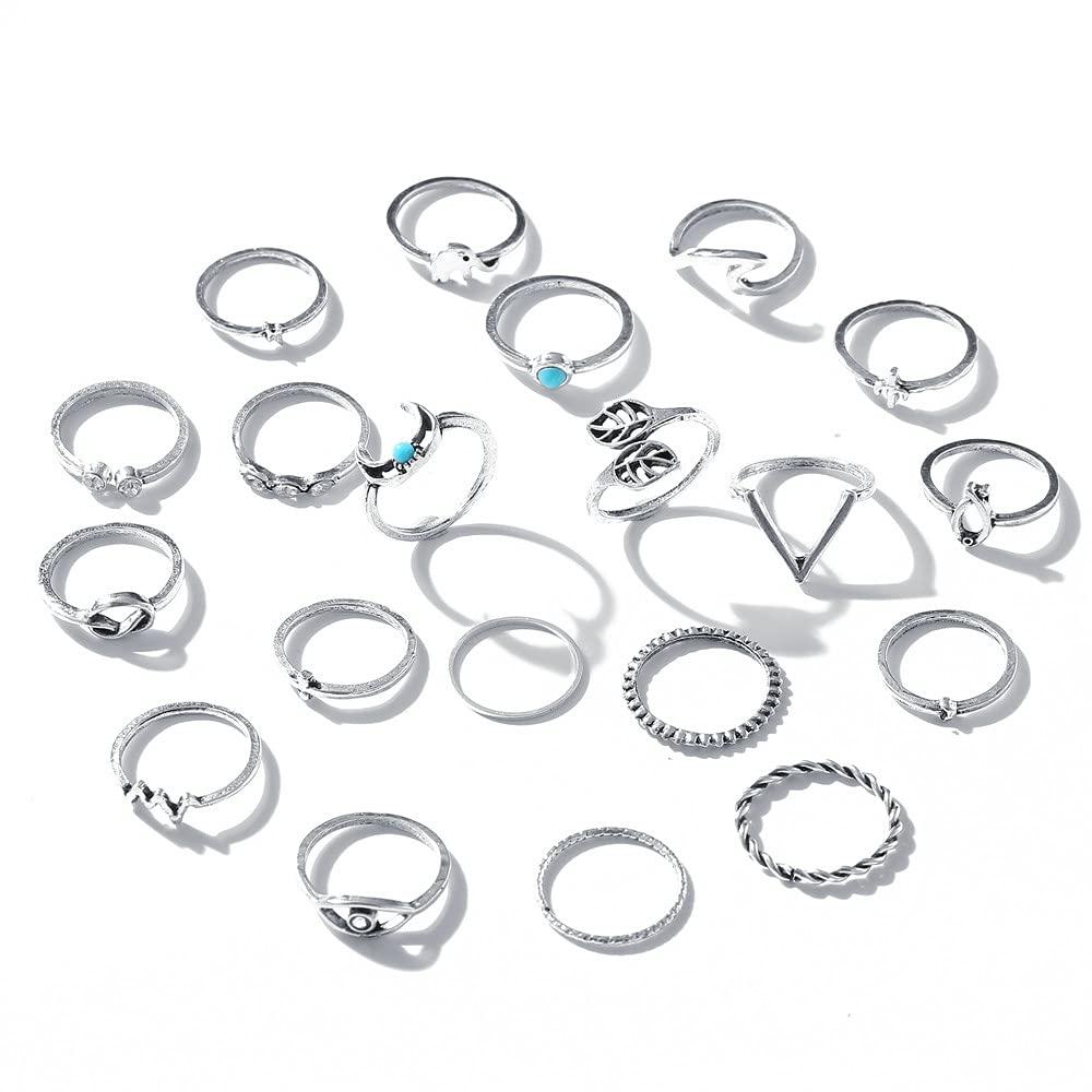 Shining Diva Fashion Latest Stylish Metal Boho Midi Finger Rings for Women and Girls - Set of 20 (D12988r), Silver