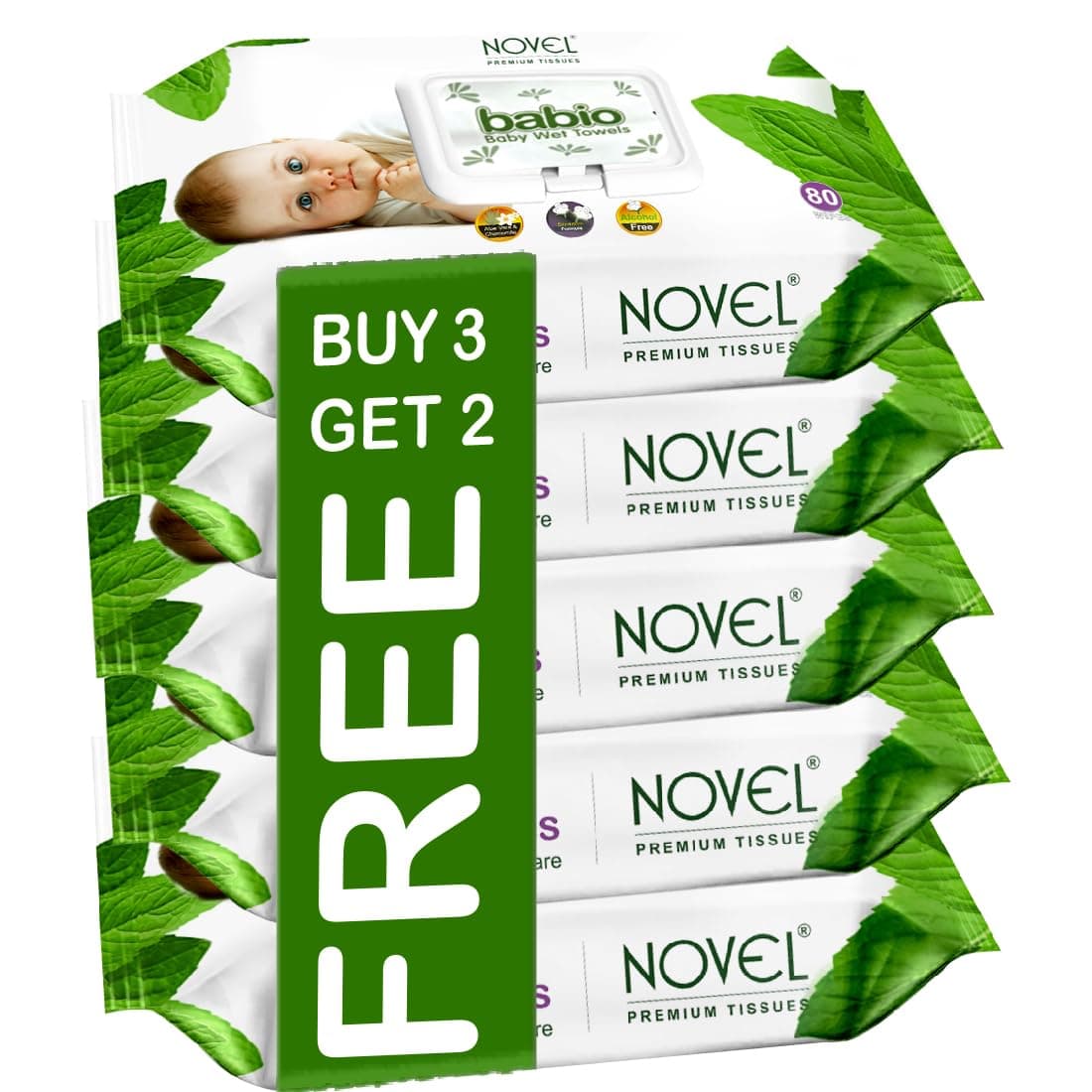 Novel Baby Wet Wipes 80 Wipes x Pack of 5 (400 Wipes) | Aloe Vera, Chamomile, Vitamin E Enriched | pH Balanced, Alcohol, Hypoallergenic & Paraben-Free | Soft Gentle Baby Wipes with Lid